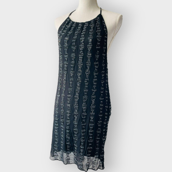 NWT MLV Mayren Lee Viray Beaded Shift Dress Halter Top Open Low Back Black M - Picture 9 of 9